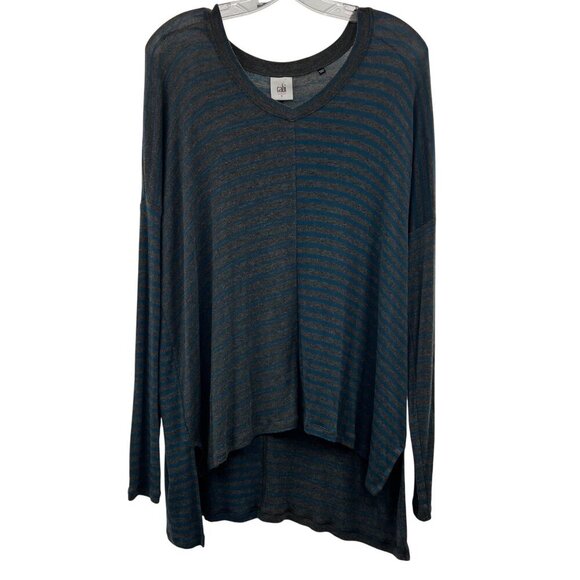 Cabi Women's Long Sleeve Striped Hi Low Top Gray/Teal Size Small - Picture 1 of 9